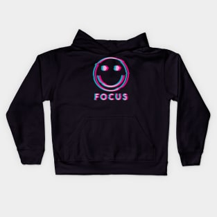 Glitch Smiley Face Focus (pink and blue glitch) Kids Hoodie